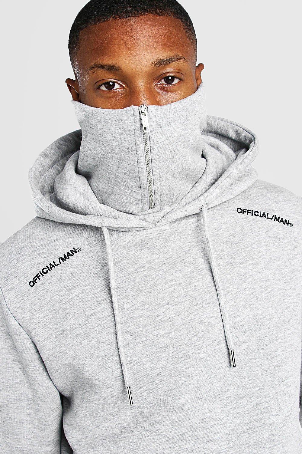 Official MAN Zip Snood Hoodie boohoo